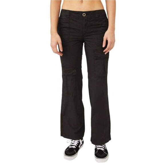 Free People The Thing Is Low Rise Cotton Utility Pants In Black | 2 | NWT - Picture 1 of 12